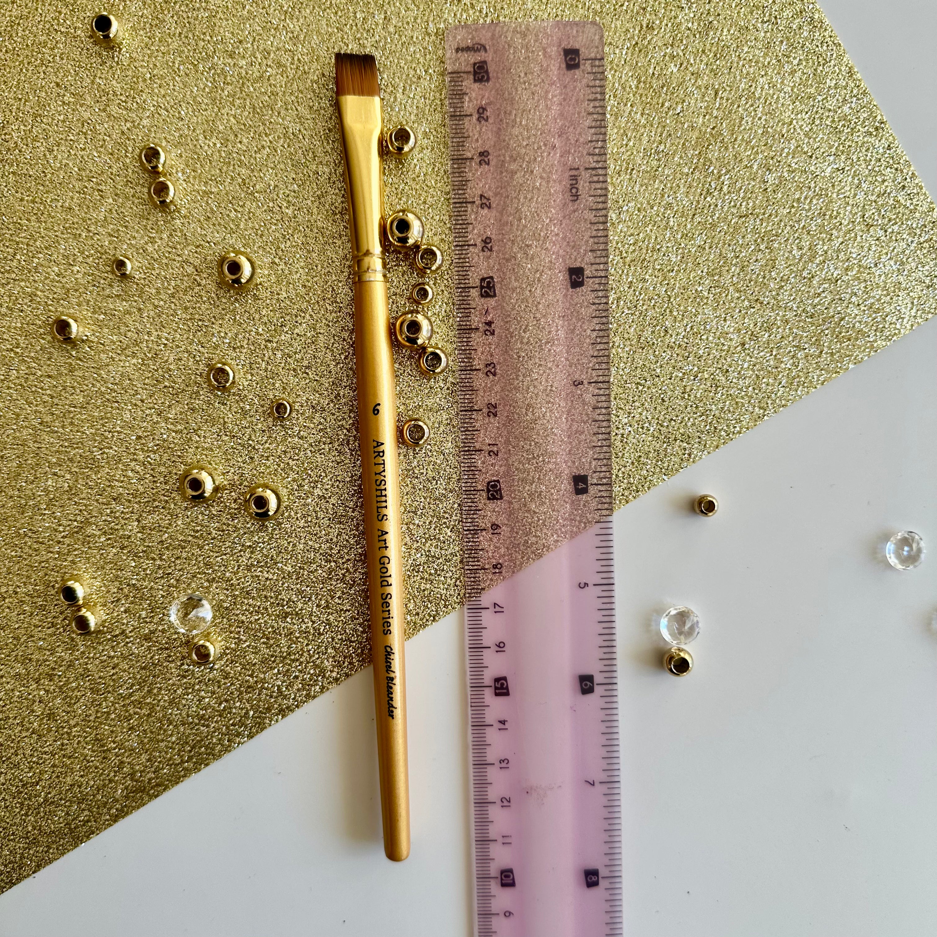 No.6 Chisel Blender Brush : Gold Glow Collection | Synthetic Hair | Vegan