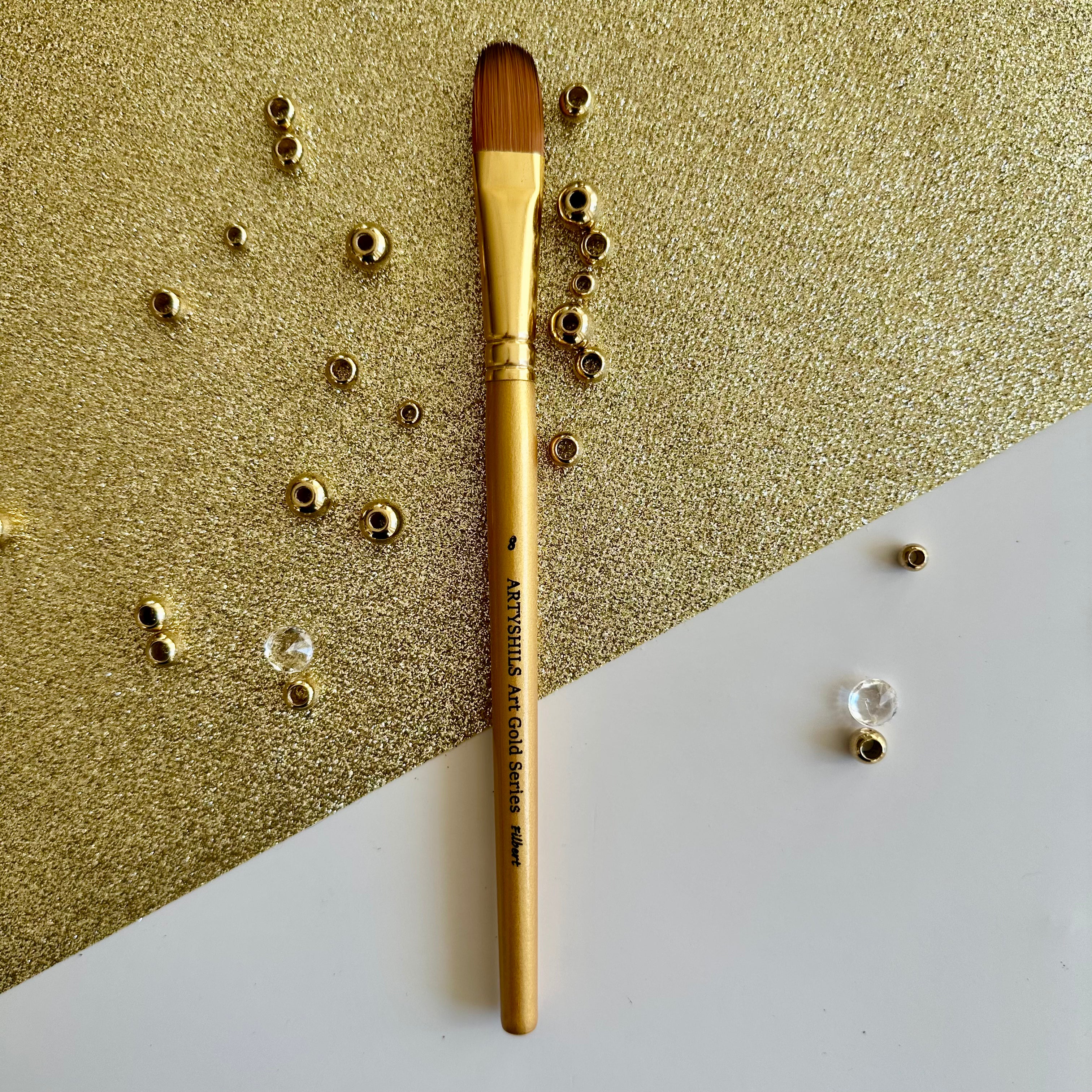 No.8 Filbert Hair Brush : Gold Glow Collection | Synthetic Hair | Vegan