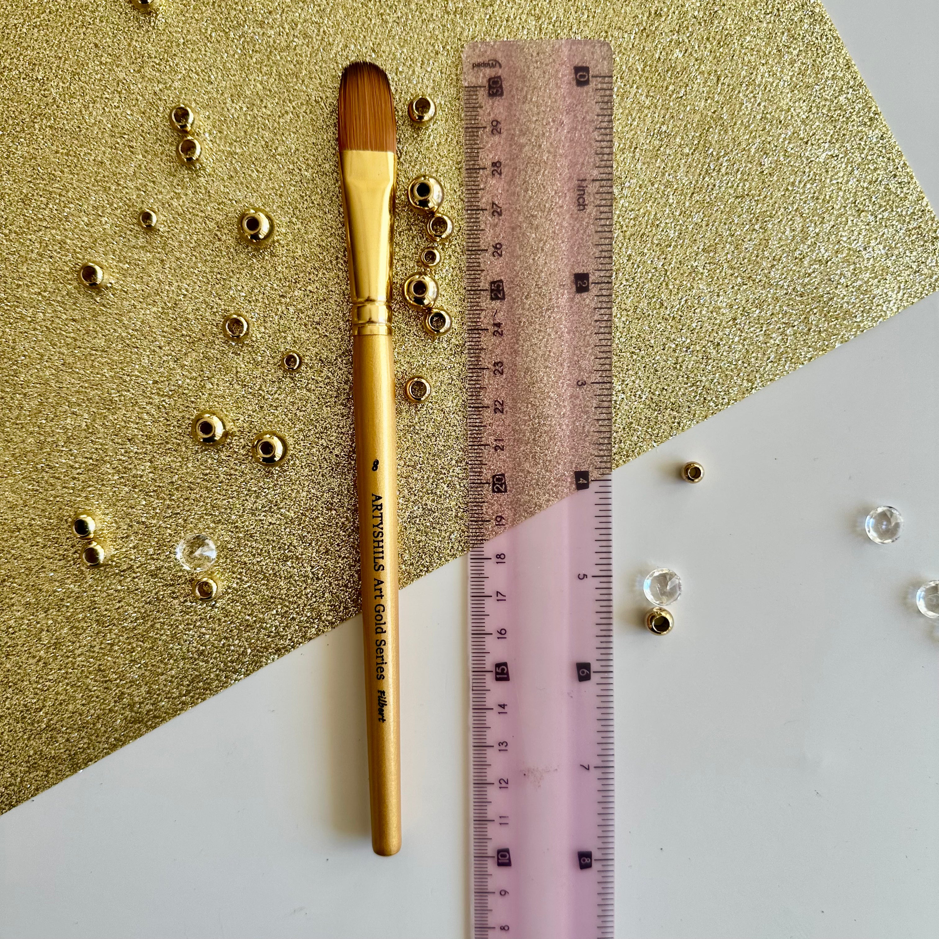 No.8 Filbert Hair Brush : Gold Glow Collection | Synthetic Hair | Vegan