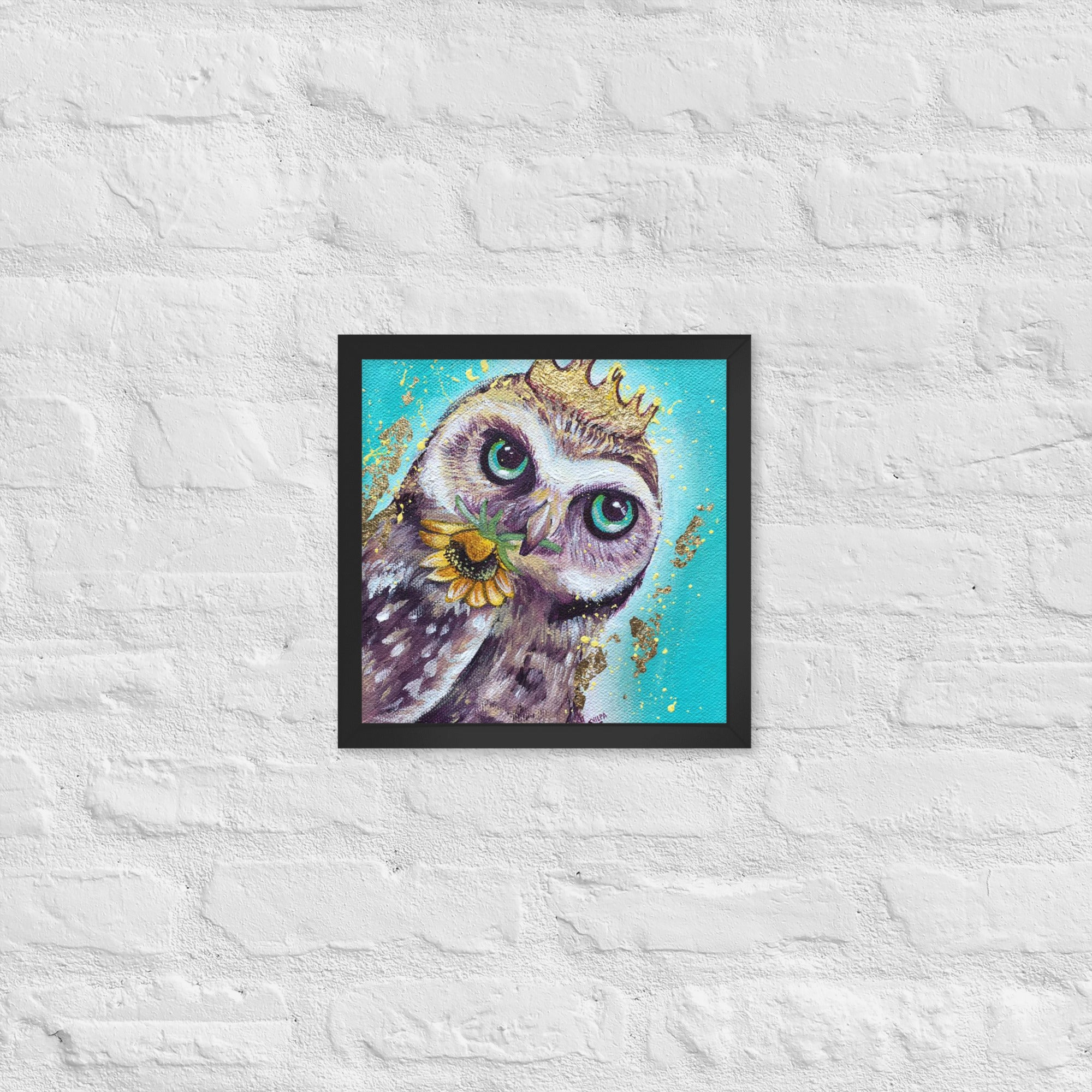 FRAMED ART PRINT :- OWL WITH SUNFLOWER | WILD LIFE FRAMED PRINT