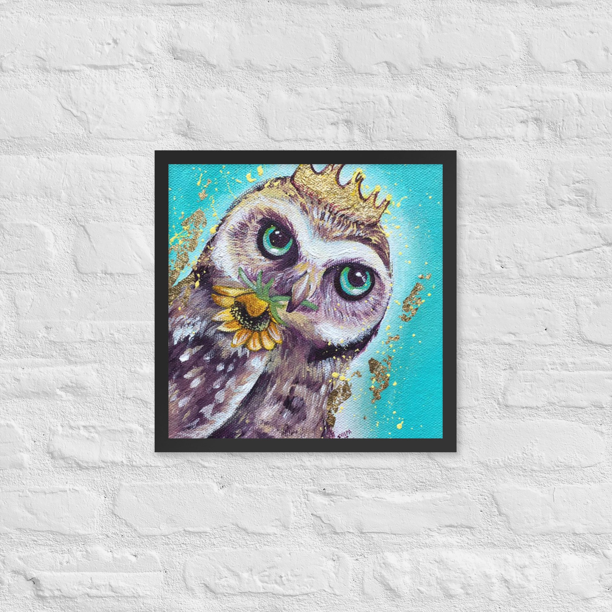 FRAMED ART PRINT :- OWL WITH SUNFLOWER | WILD LIFE FRAMED PRINT