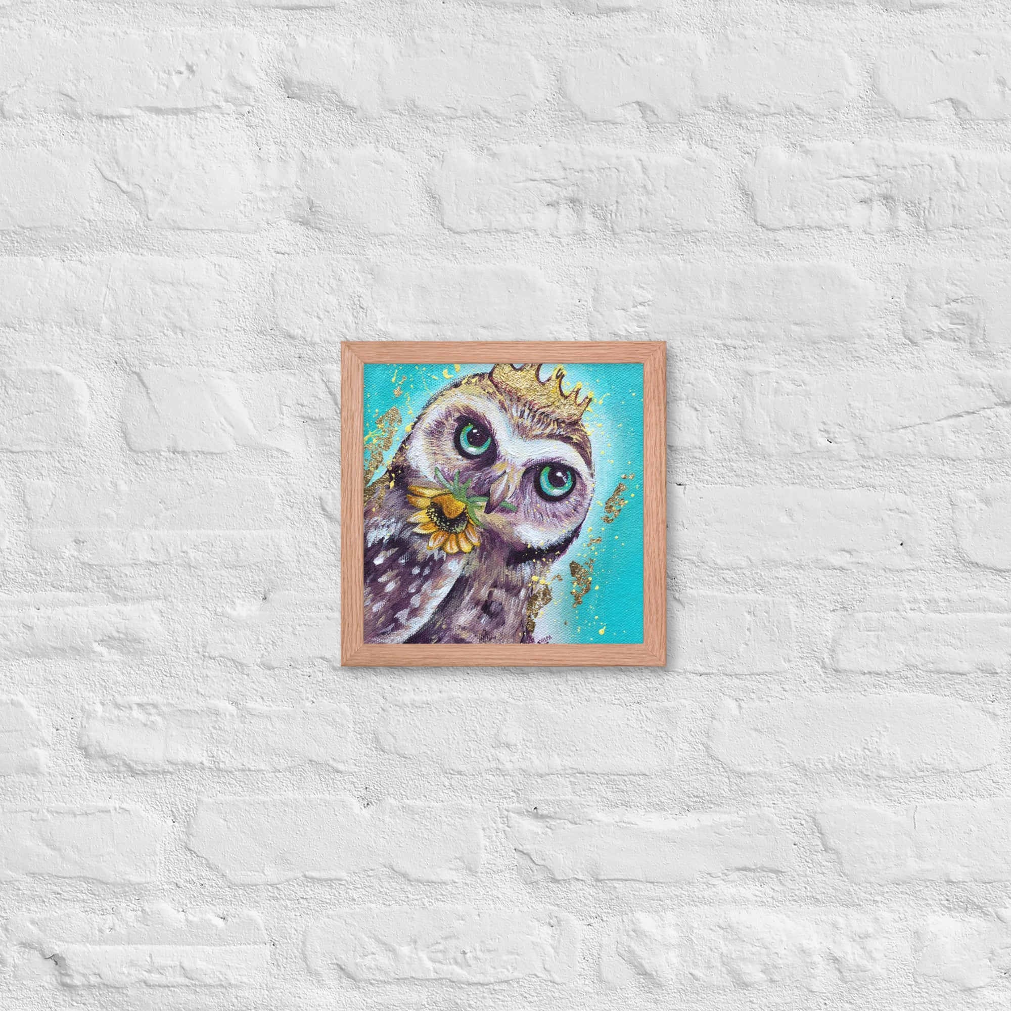 FRAMED ART PRINT :- OWL WITH SUNFLOWER | WILD LIFE FRAMED PRINT