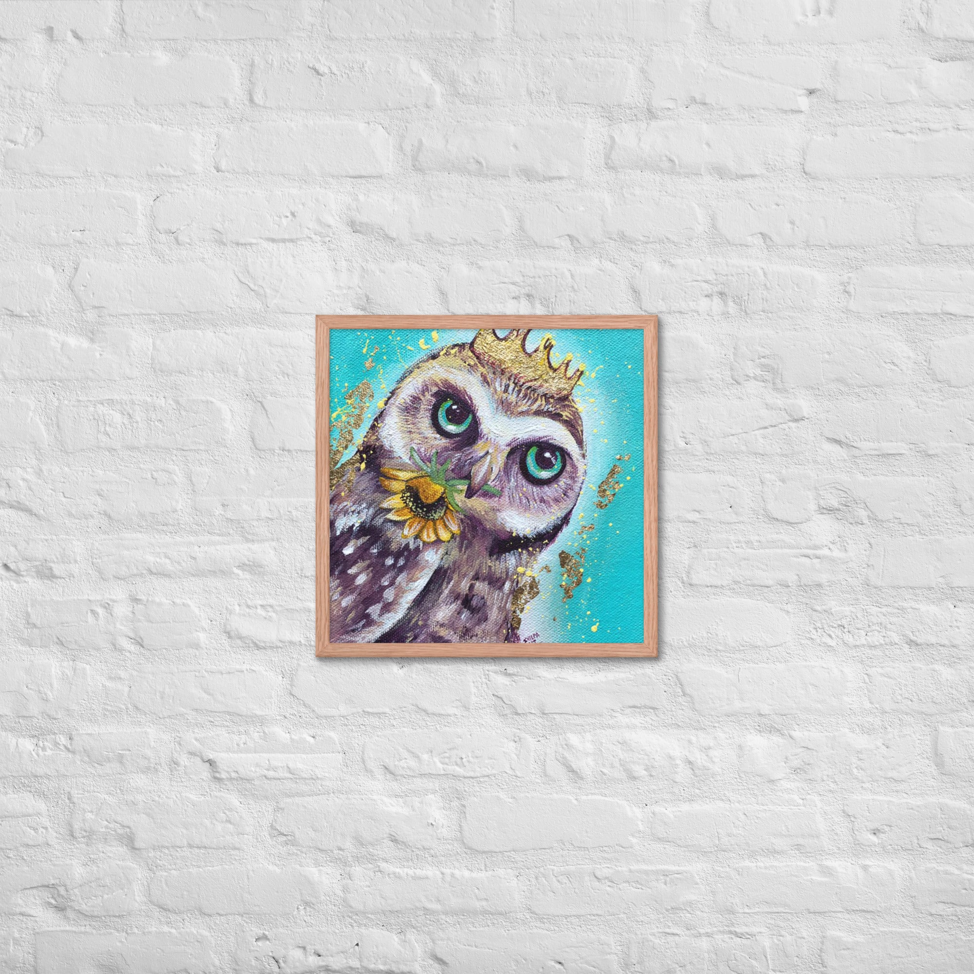 FRAMED ART PRINT :- OWL WITH SUNFLOWER | WILD LIFE FRAMED PRINT