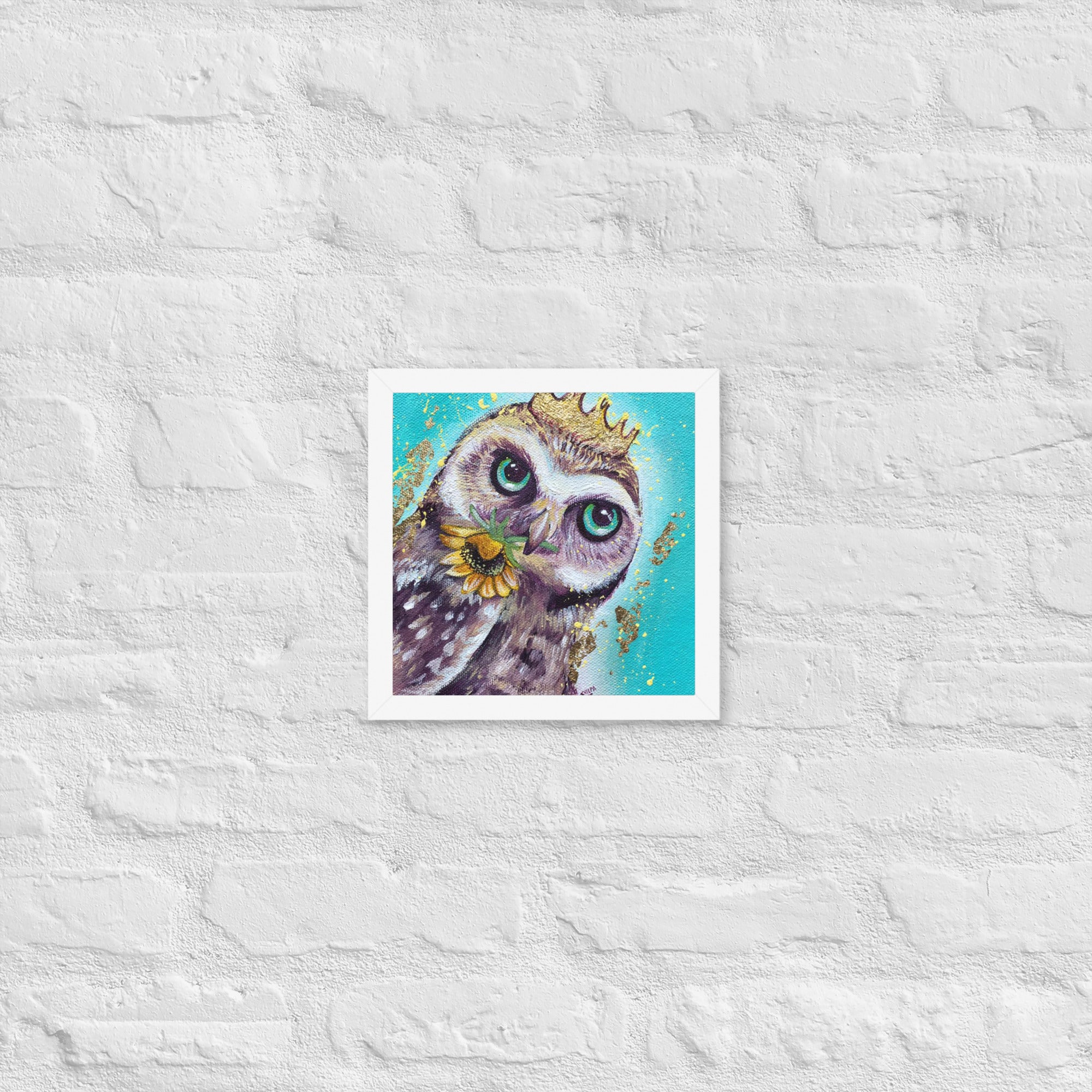 FRAMED ART PRINT :- OWL WITH SUNFLOWER | WILD LIFE FRAMED PRINT