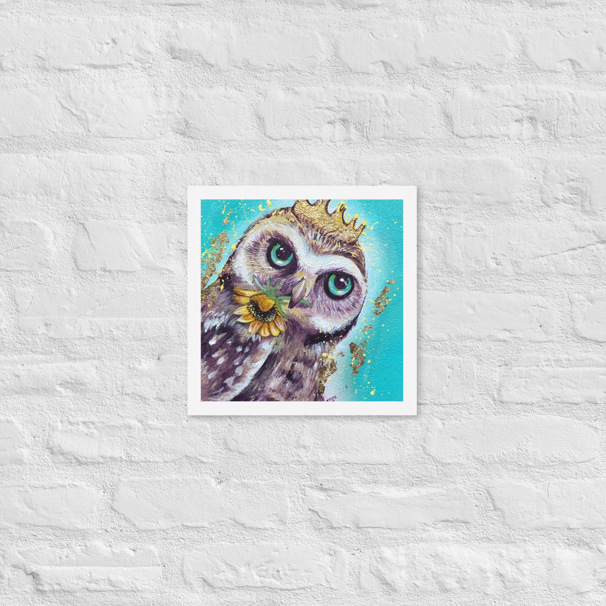 FRAMED ART PRINT :- OWL WITH SUNFLOWER | WILD LIFE FRAMED PRINT