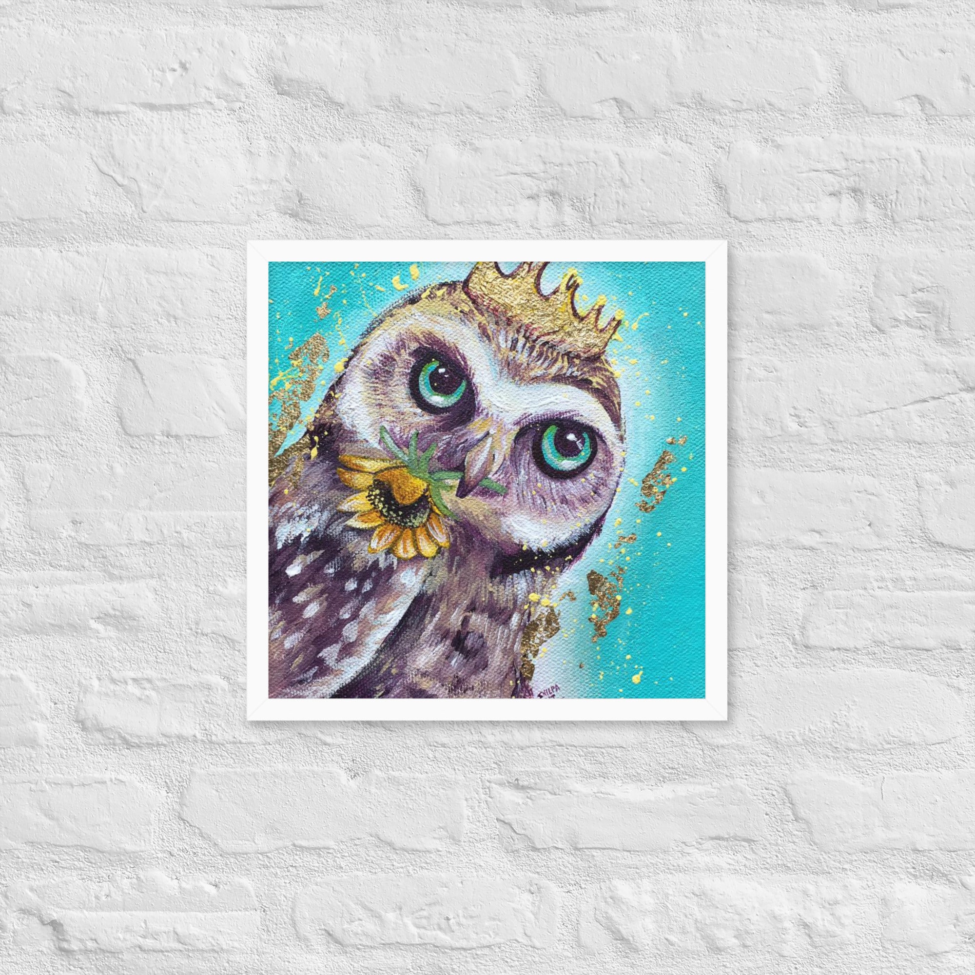 FRAMED ART PRINT :- OWL WITH SUNFLOWER | WILD LIFE FRAMED PRINT