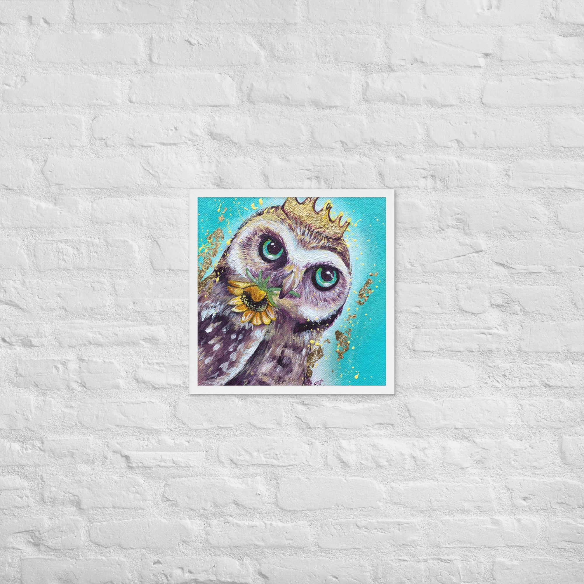 FRAMED ART PRINT :- OWL WITH SUNFLOWER | WILD LIFE FRAMED PRINT
