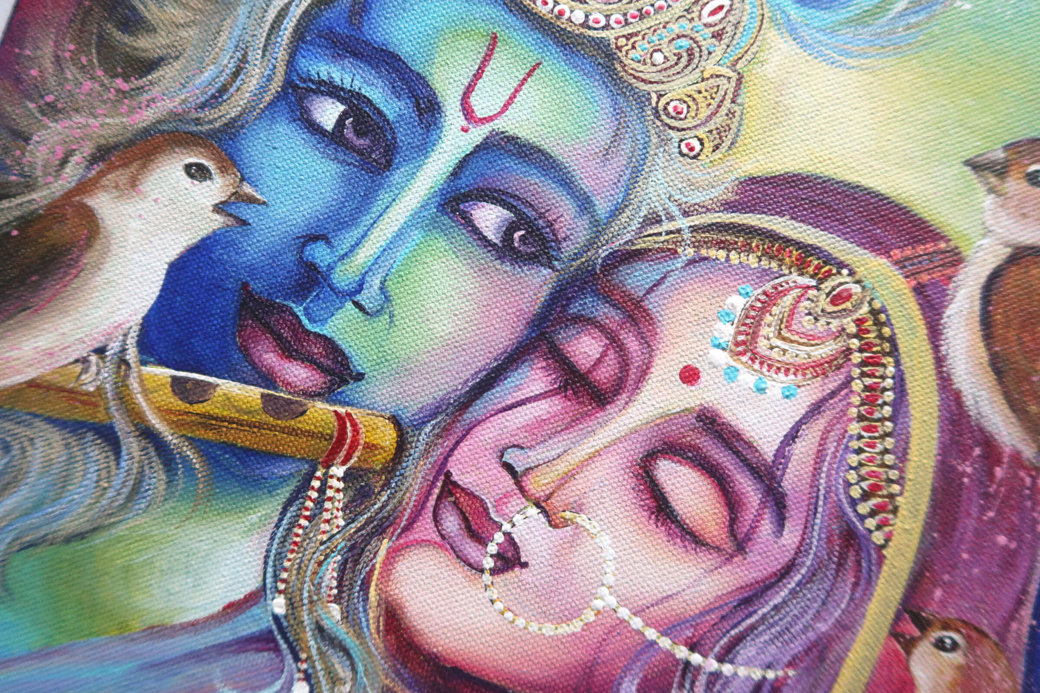 Capture the Divine Love of Radha Krishna with Birds: Step-by-Step Acrylic Painting Tutorial"