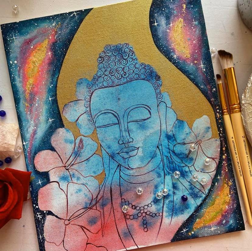 Cosmic Serenity: Learn to Paint a Meditating Buddha with a Galaxy and Gold using Acrylics on Canvas