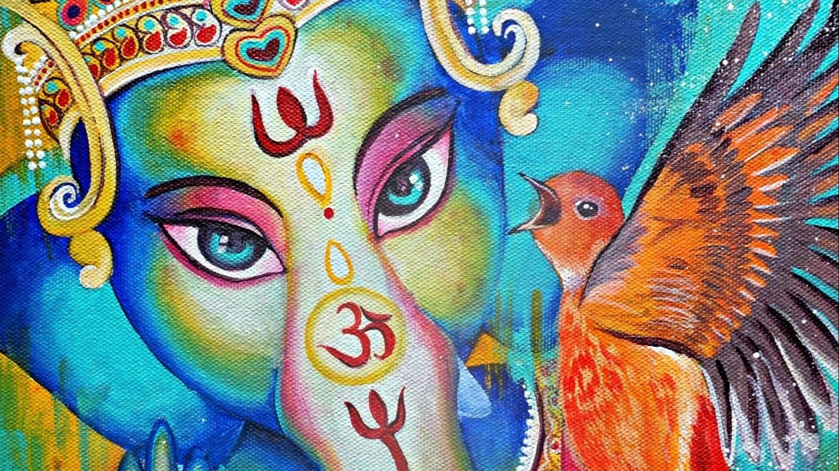 Learn to Paint the Majestic Lord Ganesha with the Red Bird - Acrylic Painting Workshop