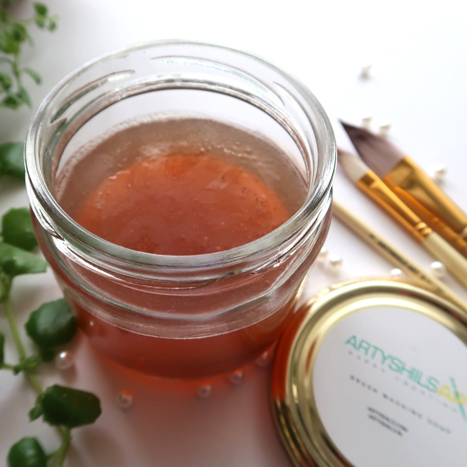 Brush Cleaning glass soap jar WITH WALLNUT SHELL BEADS