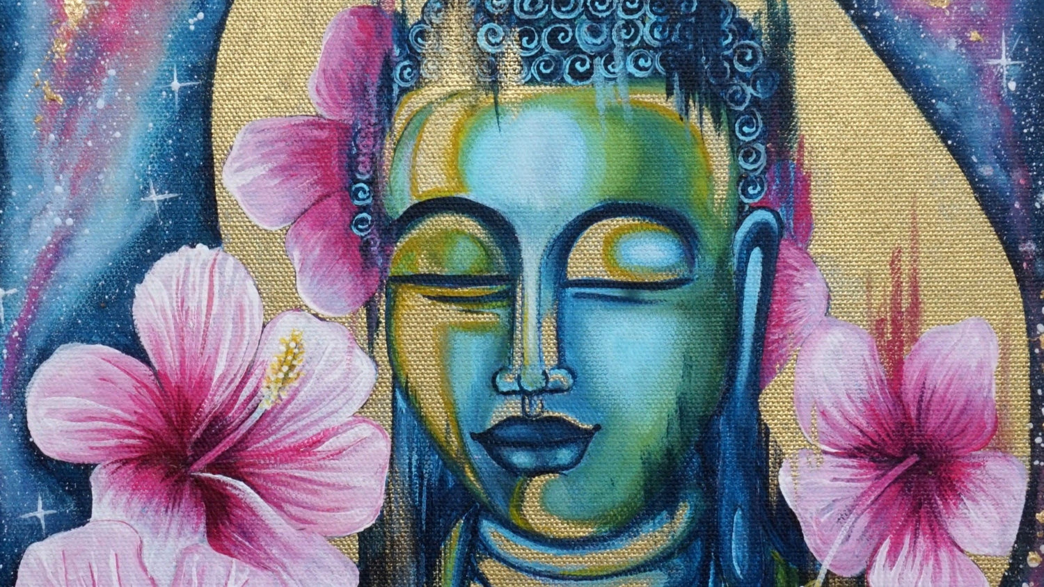 Cosmic Serenity: Learn to Paint a Meditating Buddha with a Galaxy and Gold using Acrylics on Canvas