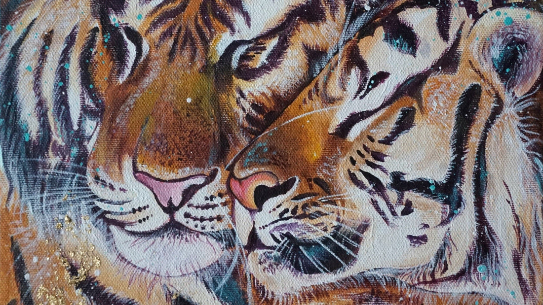 Unleash Your Inner Artist: Learn to Paint Two Beautiful Tigers Snuggling on Canvas with Acrylic Paints
