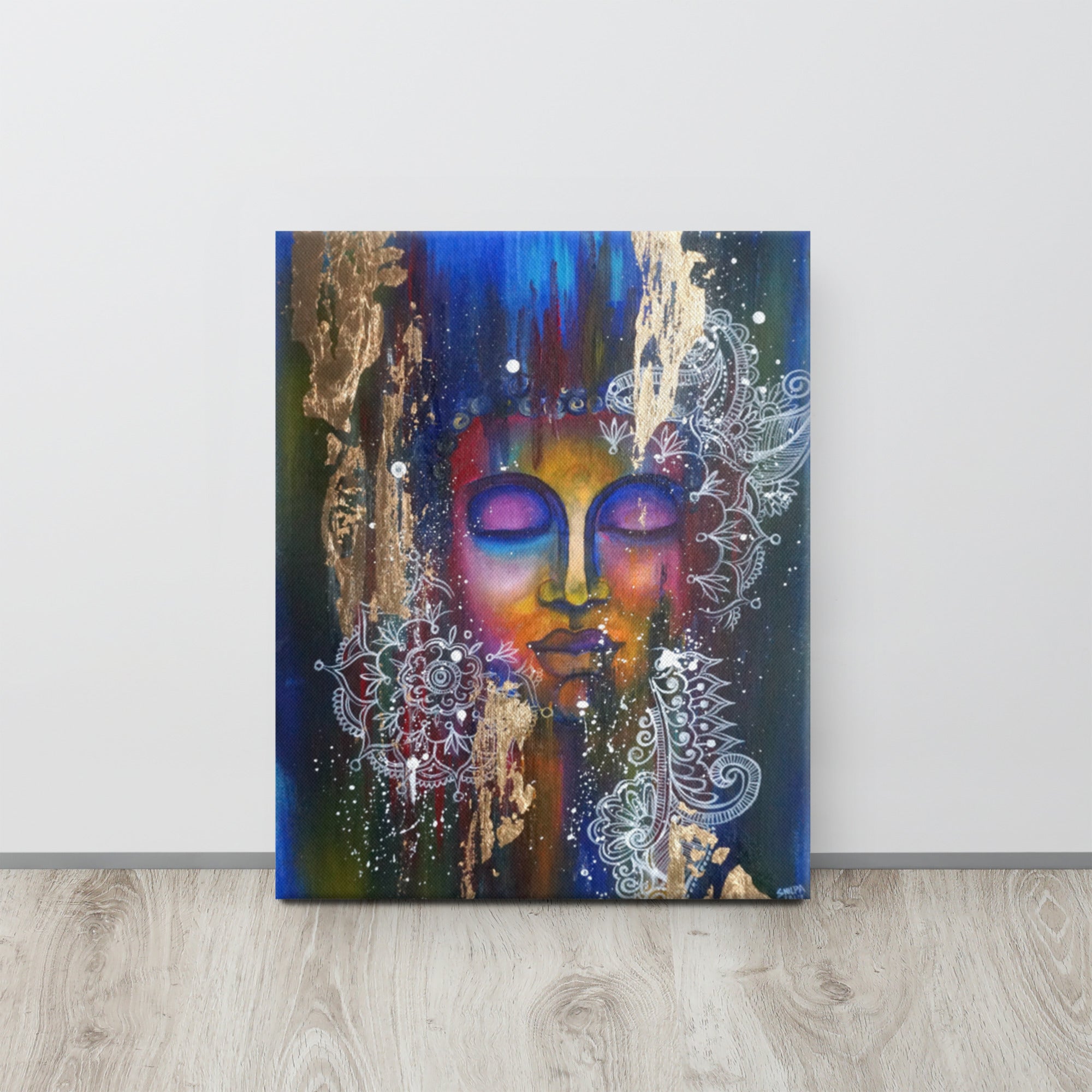 Canvas Print - Meditating Buddha with gold leaf