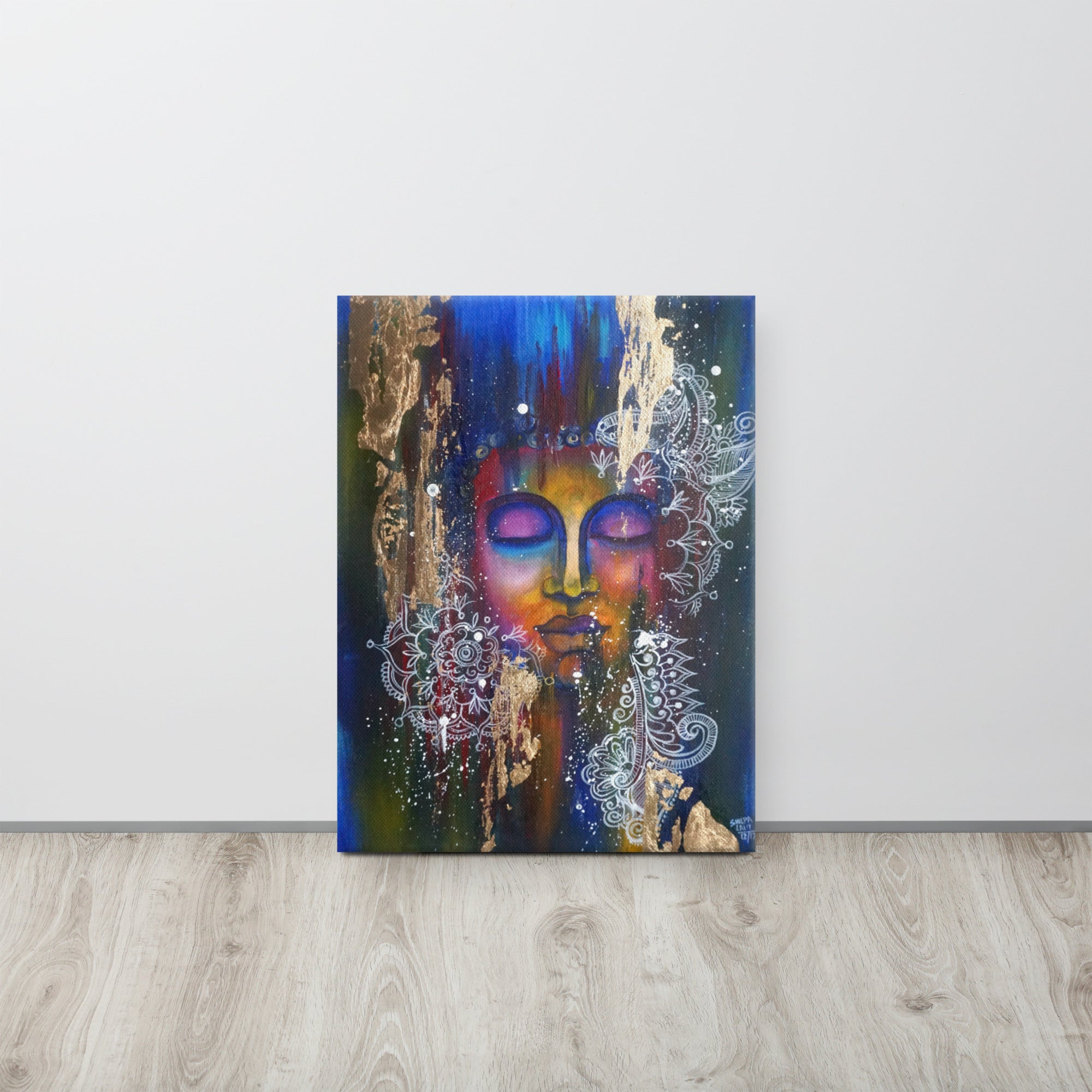 Canvas Print - Meditating Buddha with gold leaf