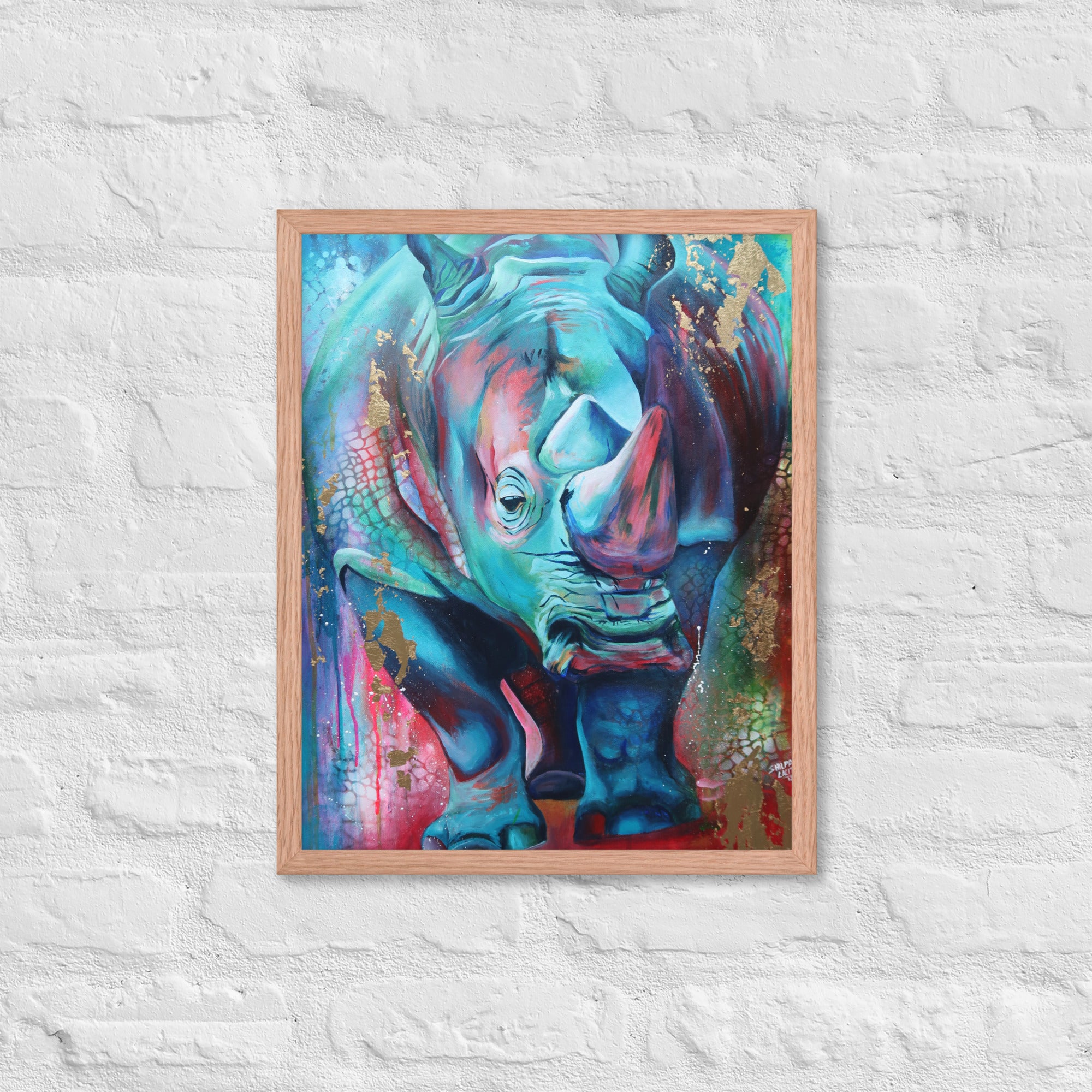 FRAMED ART PRINT :- RHINO | WILD LIFE FRAMED PRINT | BY ARTYSHILS ART