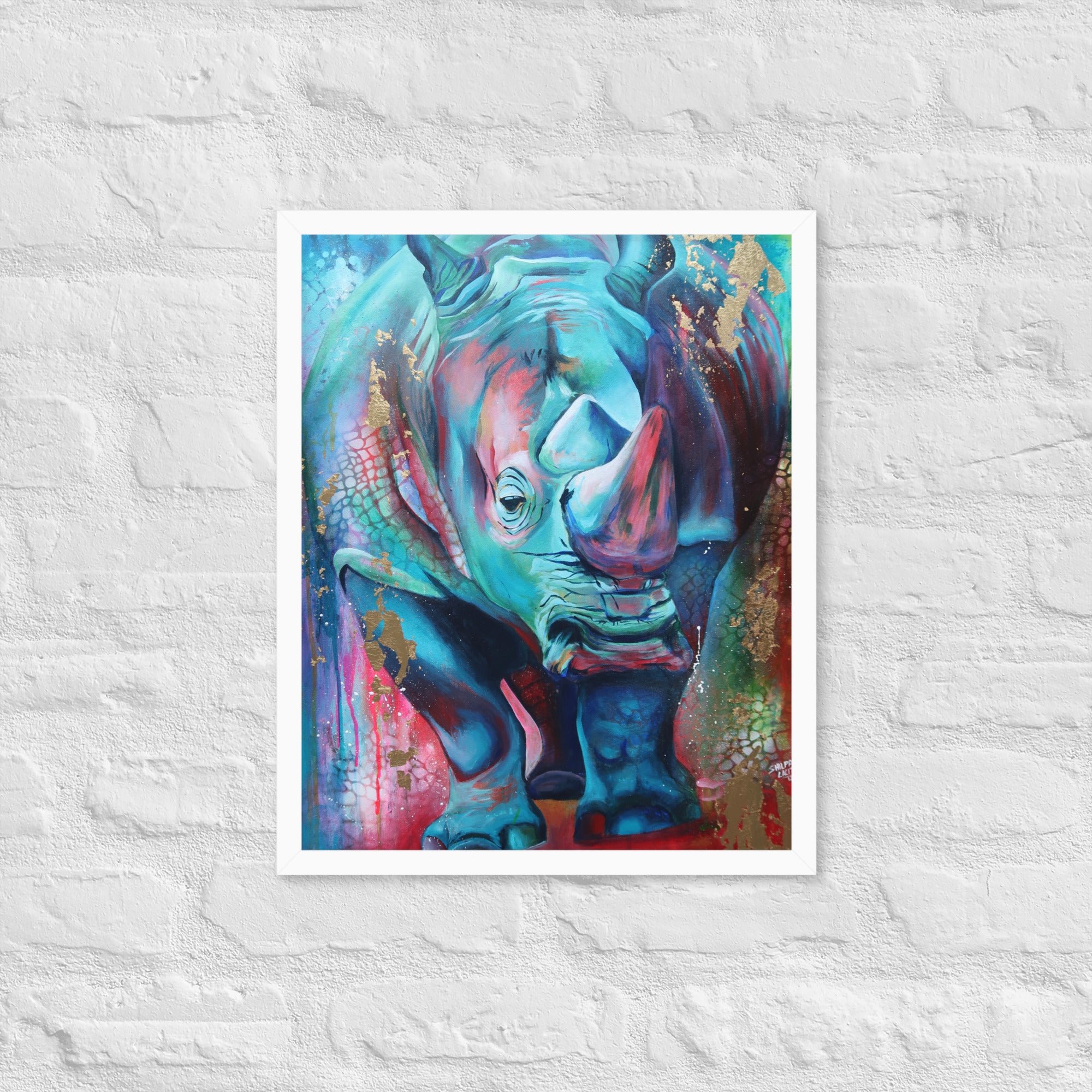 FRAMED ART PRINT :- RHINO | WILD LIFE FRAMED PRINT | BY ARTYSHILS ART