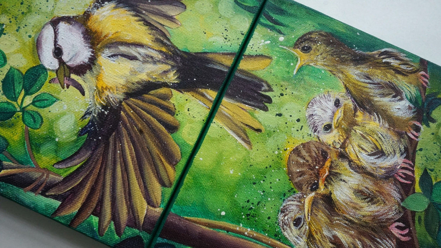 Create a Heartwarming Scene: Learn How to Paint a Mom Bird Bringing Food to Her Baby Birds in a Beautiful Forest