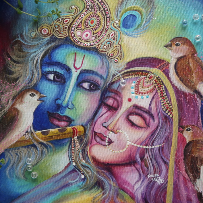 Capture the Divine Love of Radha Krishna with Birds: Step-by-Step Acrylic Painting Tutorial"