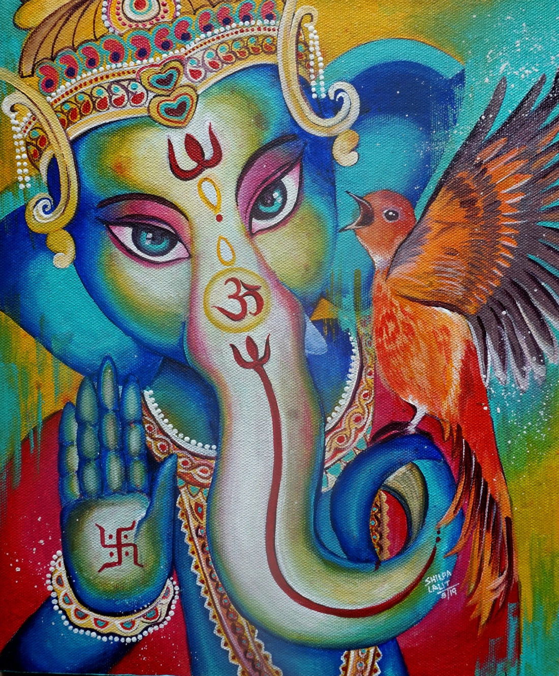 Lord Ganesha with Red Bird Acrylic Painting Workshop | Step-by-Step Online Acrylic Painting Tutorial
