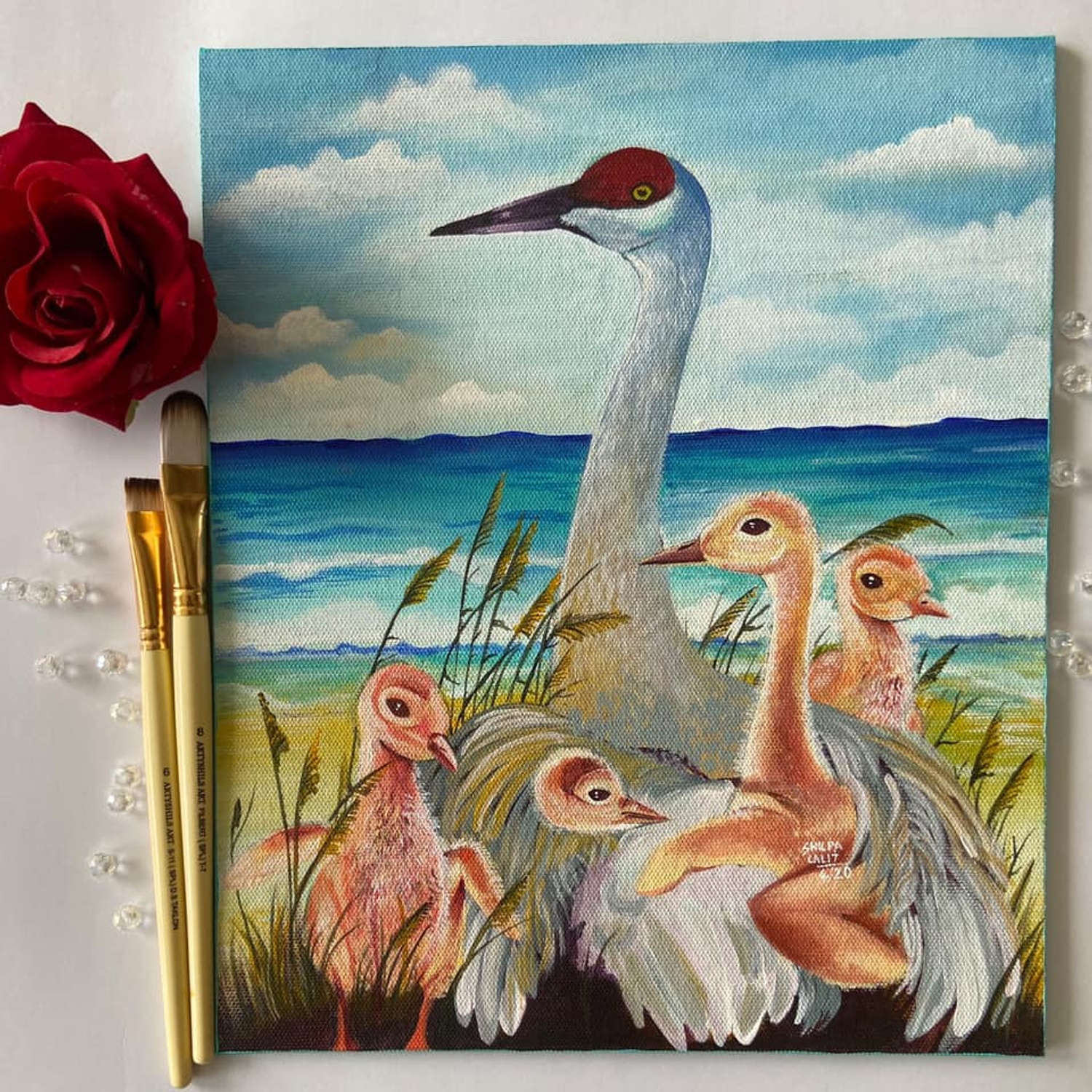 Bird Family on the Beach : Detailed Acrylic Painting Workshop on Canvas Board