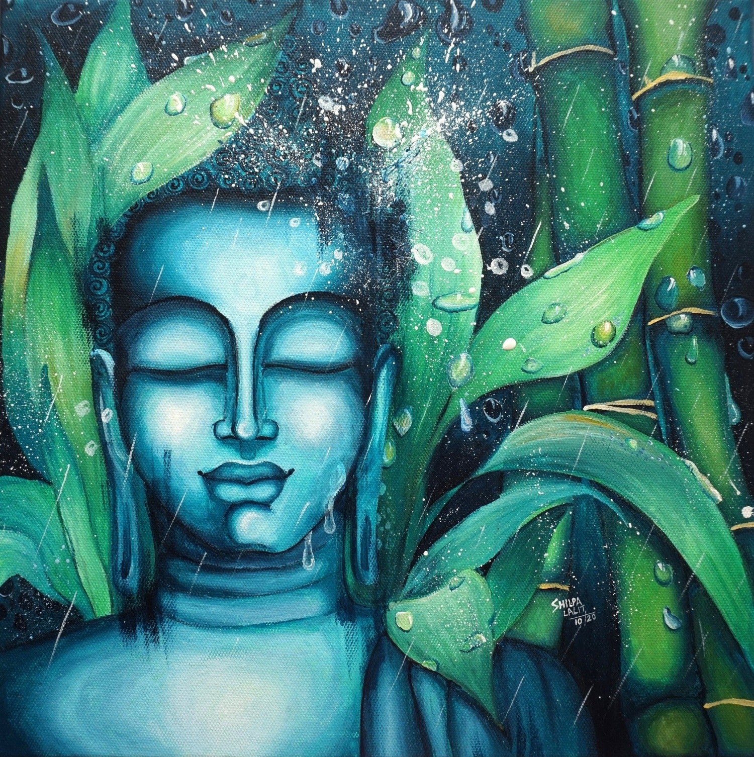 Meditating Buddha Among Wet Bamboo : Detailed Acrylic Painting Workshop