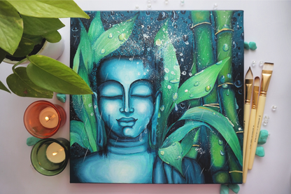 Meditating Buddha Among Wet Bamboo : Detailed Acrylic Painting Workshop
