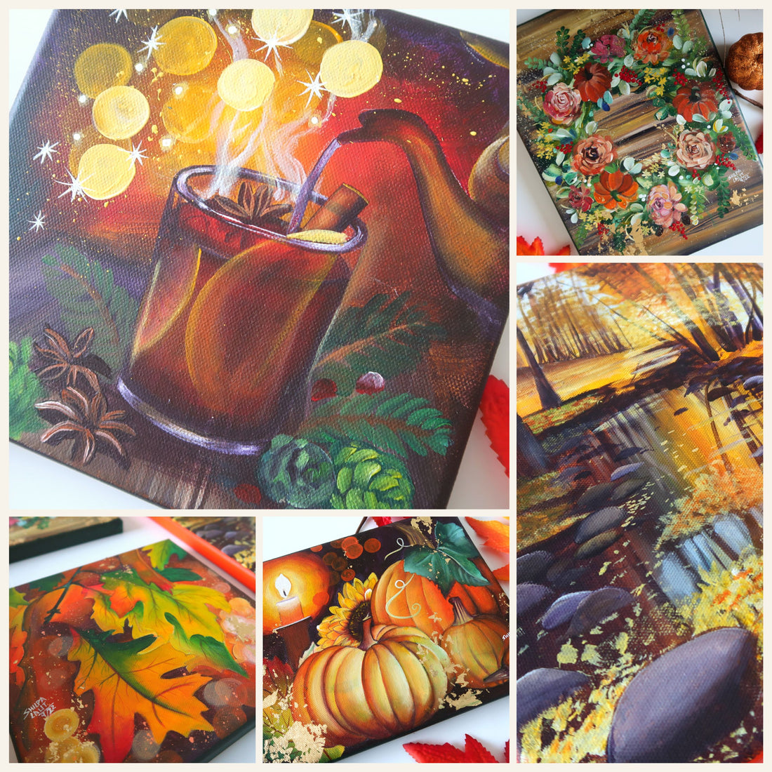 Fall Acrylic Painting Workshop (5 Canvases) | Beginner Step-by-Step Autumn Art Class Online