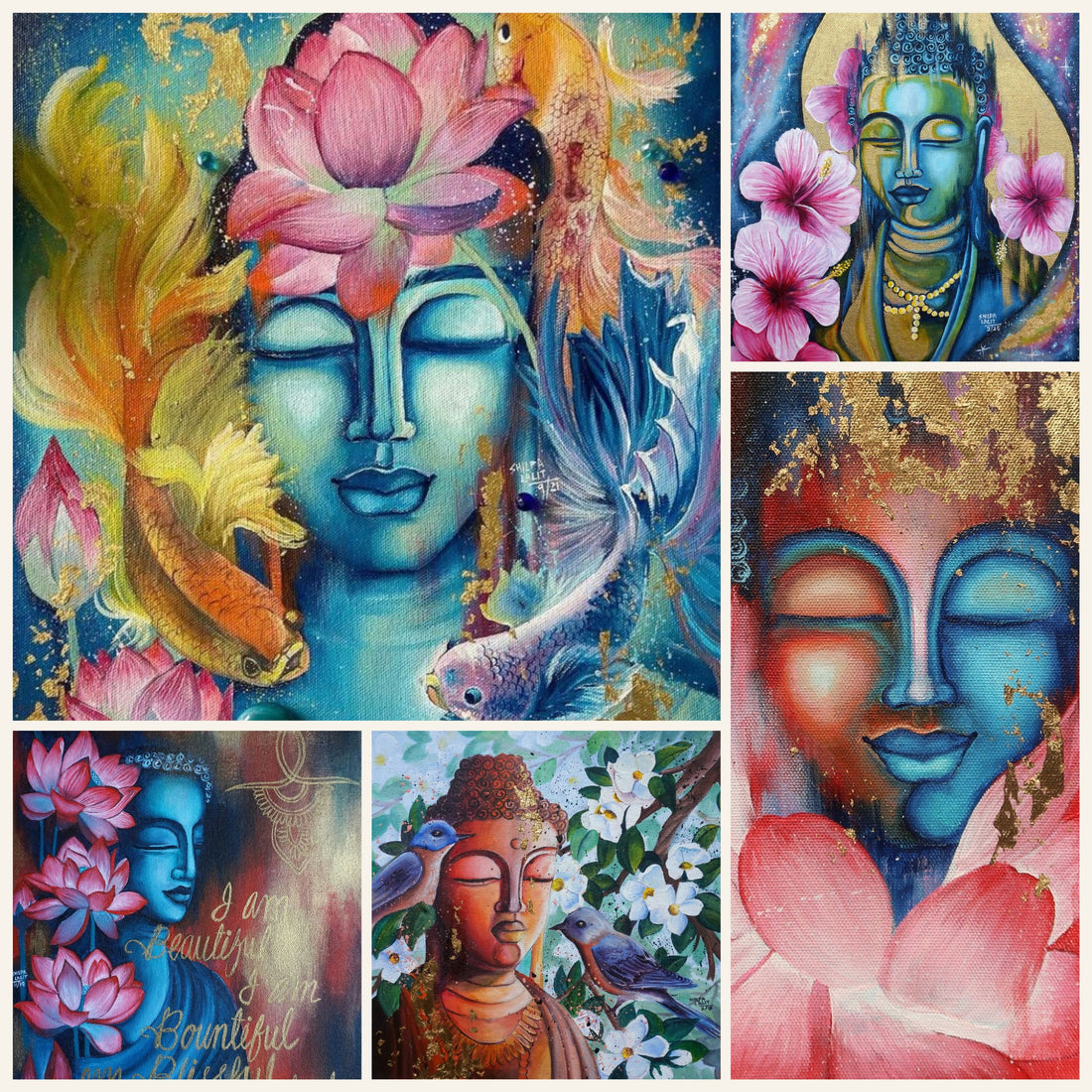 5 Buddha Acrylic Painting Workshops Bundle | Acrylic Painting and Gold Leaf Art Classes for Beginners | Step-by-Step Spiritual Art Course