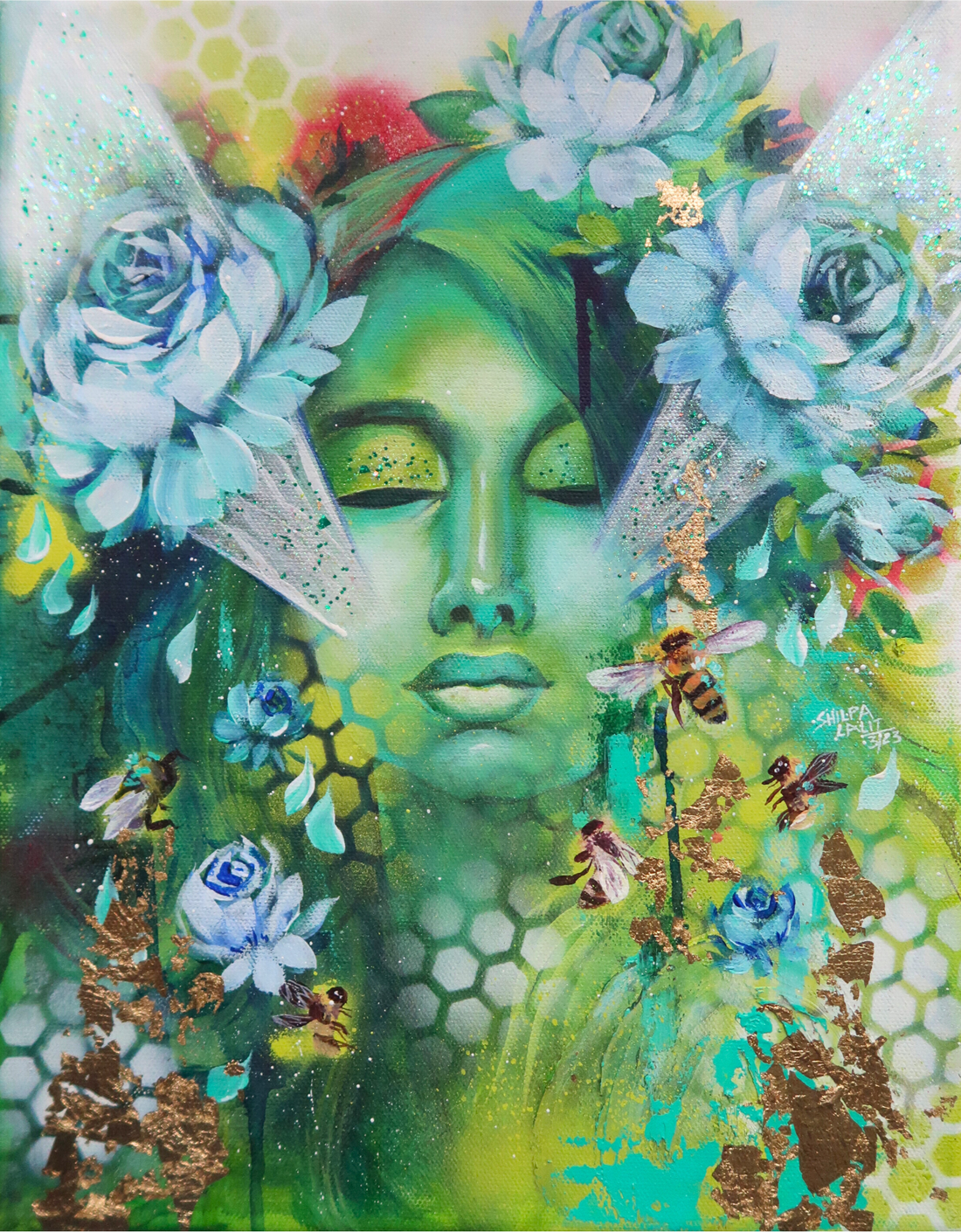 Spring Goddess Mixed Media Portrait Workshop | Step-by-Step Acrylic Girl, Bees & Floral Canvas Painting Class for Beginners