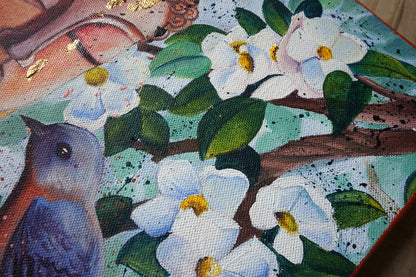 Meditating Buddha with Two Blue Birds : Detailed Acrylic &amp; Gold Leaf Painting Workshop
