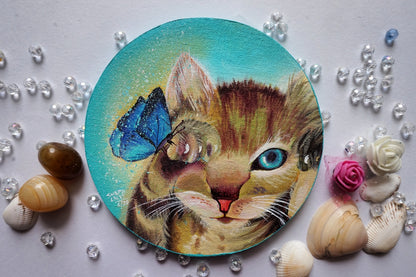 3 Kitties with Butterflies : Detailed Acrylic Painting Workshop on Round Wooden Panels