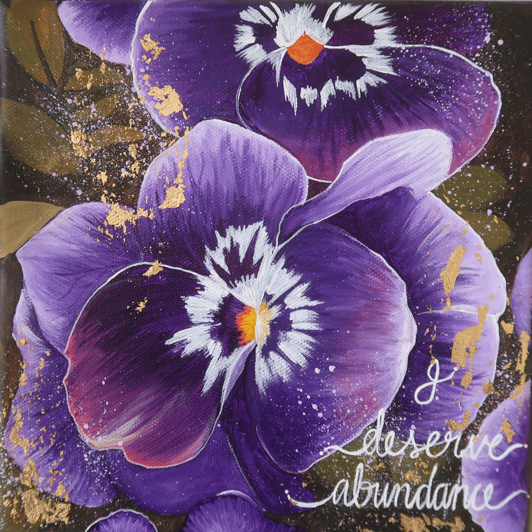Decorative tile with purple flowers and &