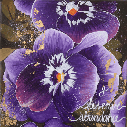 Decorative tile with purple flowers and &