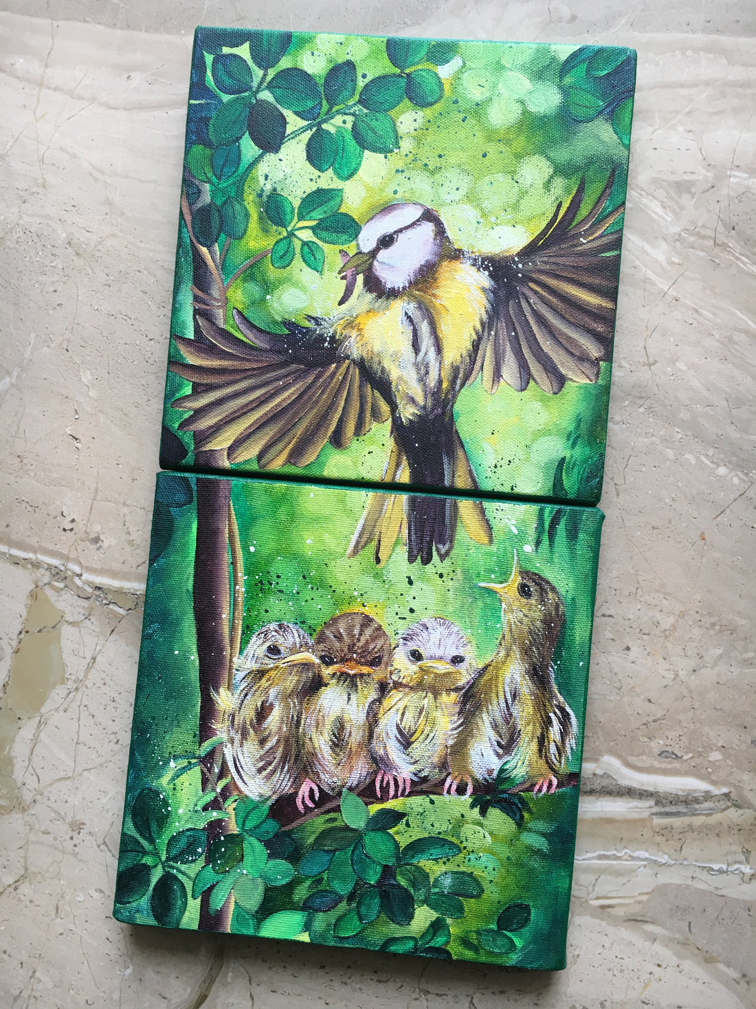 Mother Bird & Baby Birds – Acrylic Painting Tutorial on Two Canvases | Step-by-Step Online Workshop