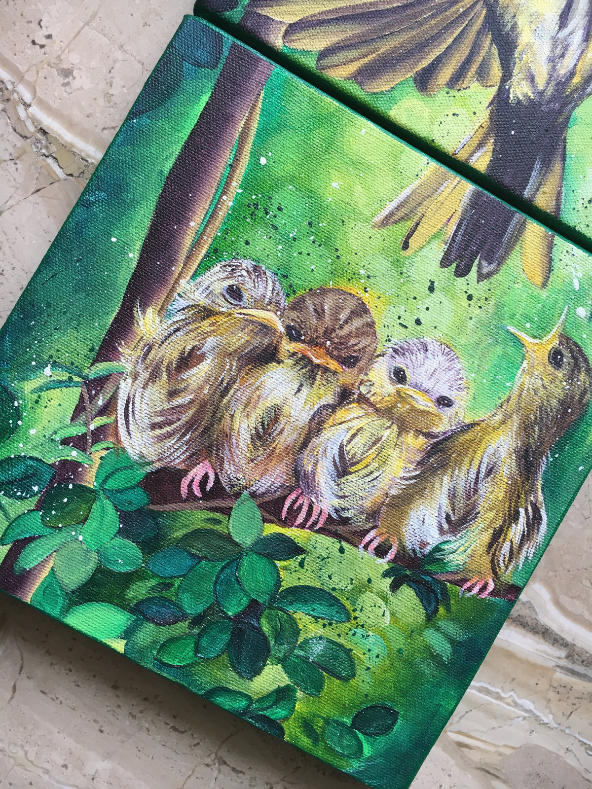 Mother Bird &amp; Baby Birds – Acrylic Painting Tutorial on Two Canvases | Step-by-Step Online Workshop