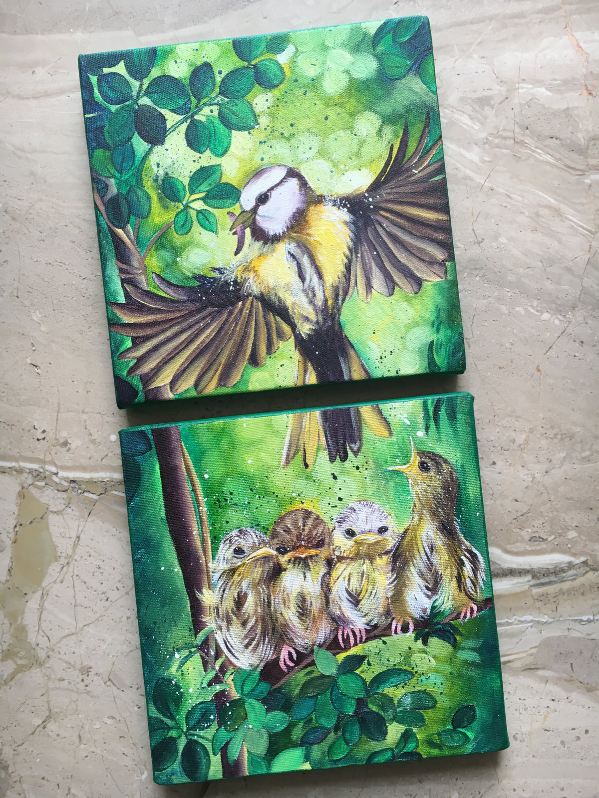 Mother Bird &amp; Baby Birds – Acrylic Painting Tutorial on Two Canvases | Step-by-Step Online Workshop