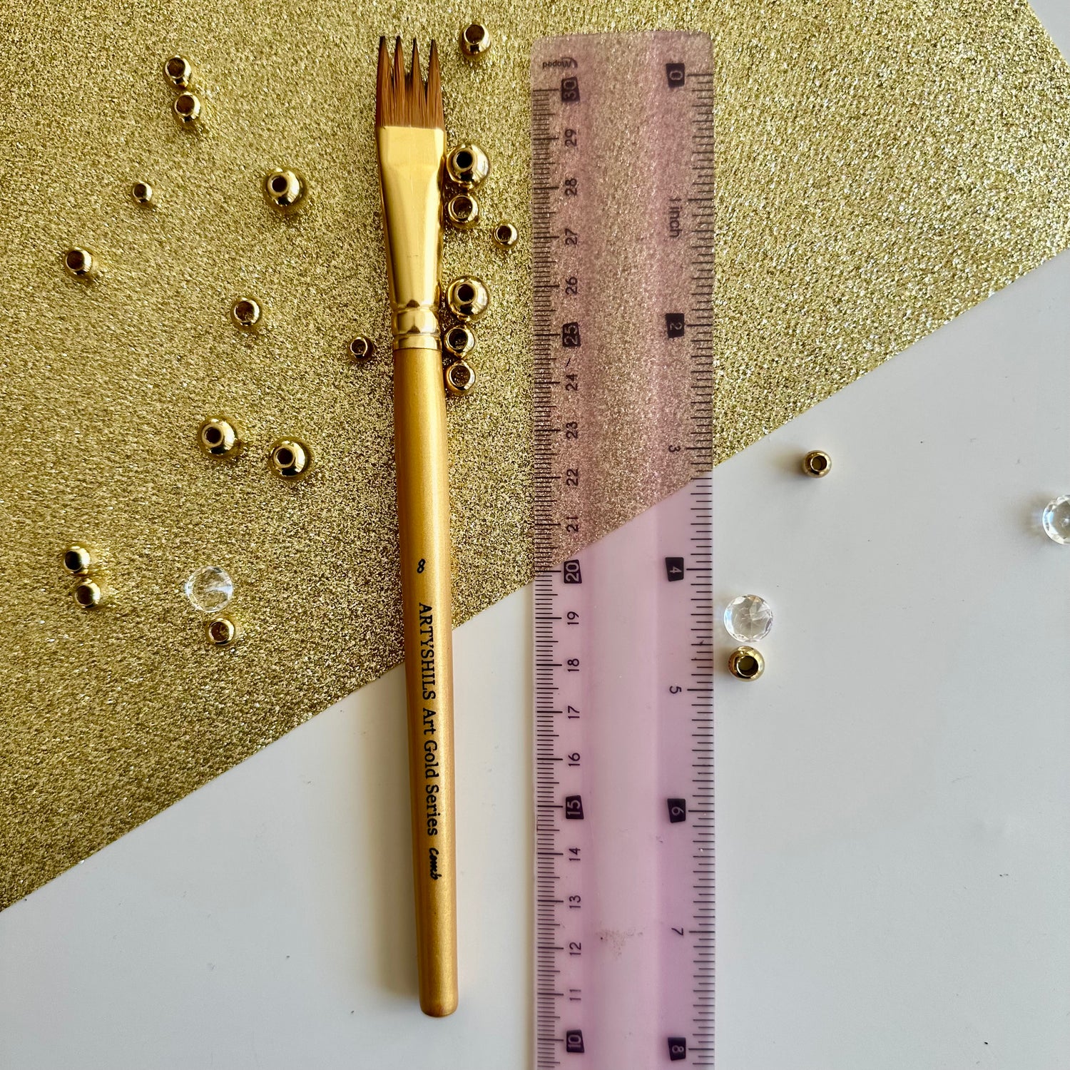 No.8 Flat Comb Hair Brush : Gold Glow Collection | Synthetic Hair | Vegan