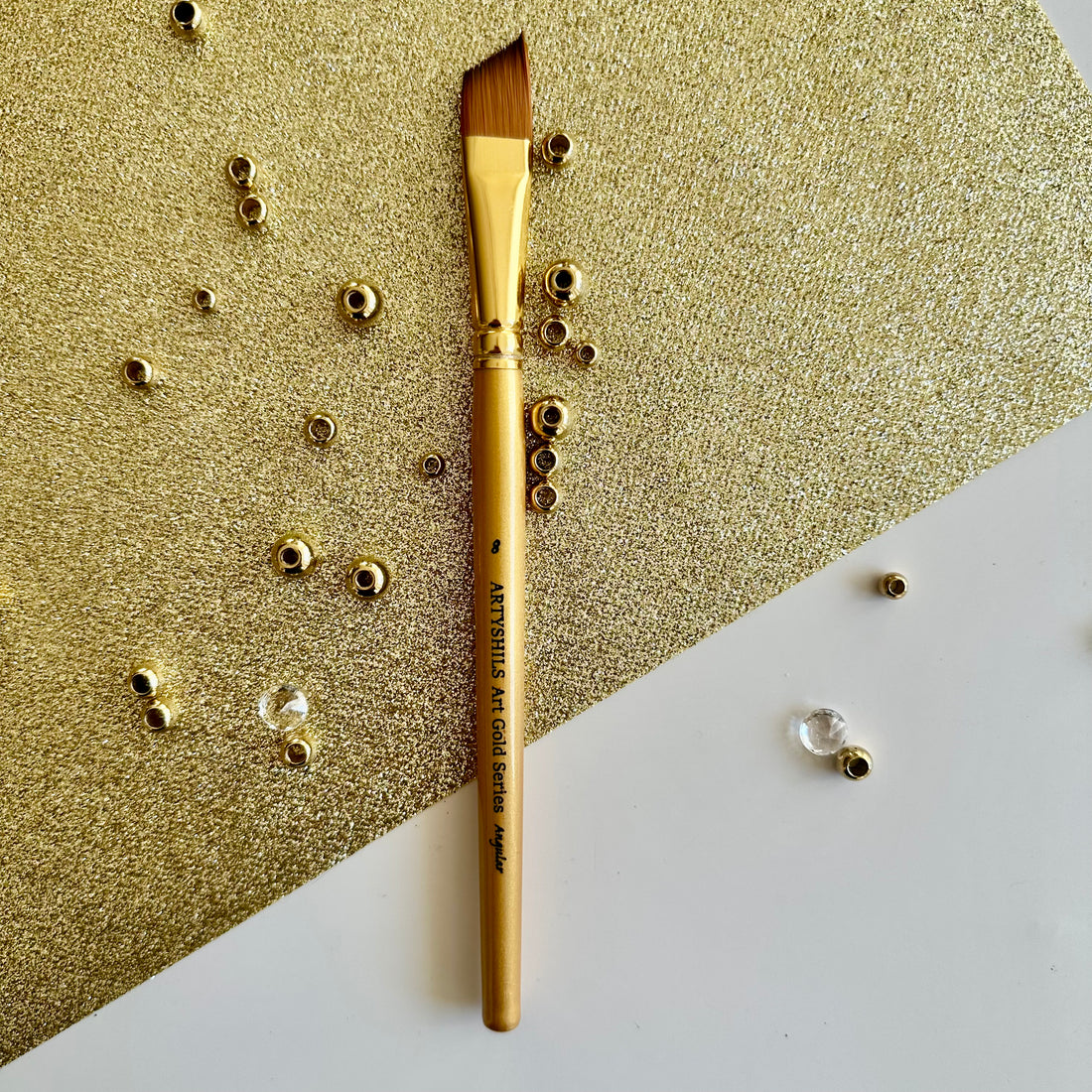 No.8 Angular Brush : Gold Glow Collection | Synthetic Hair | Vegan