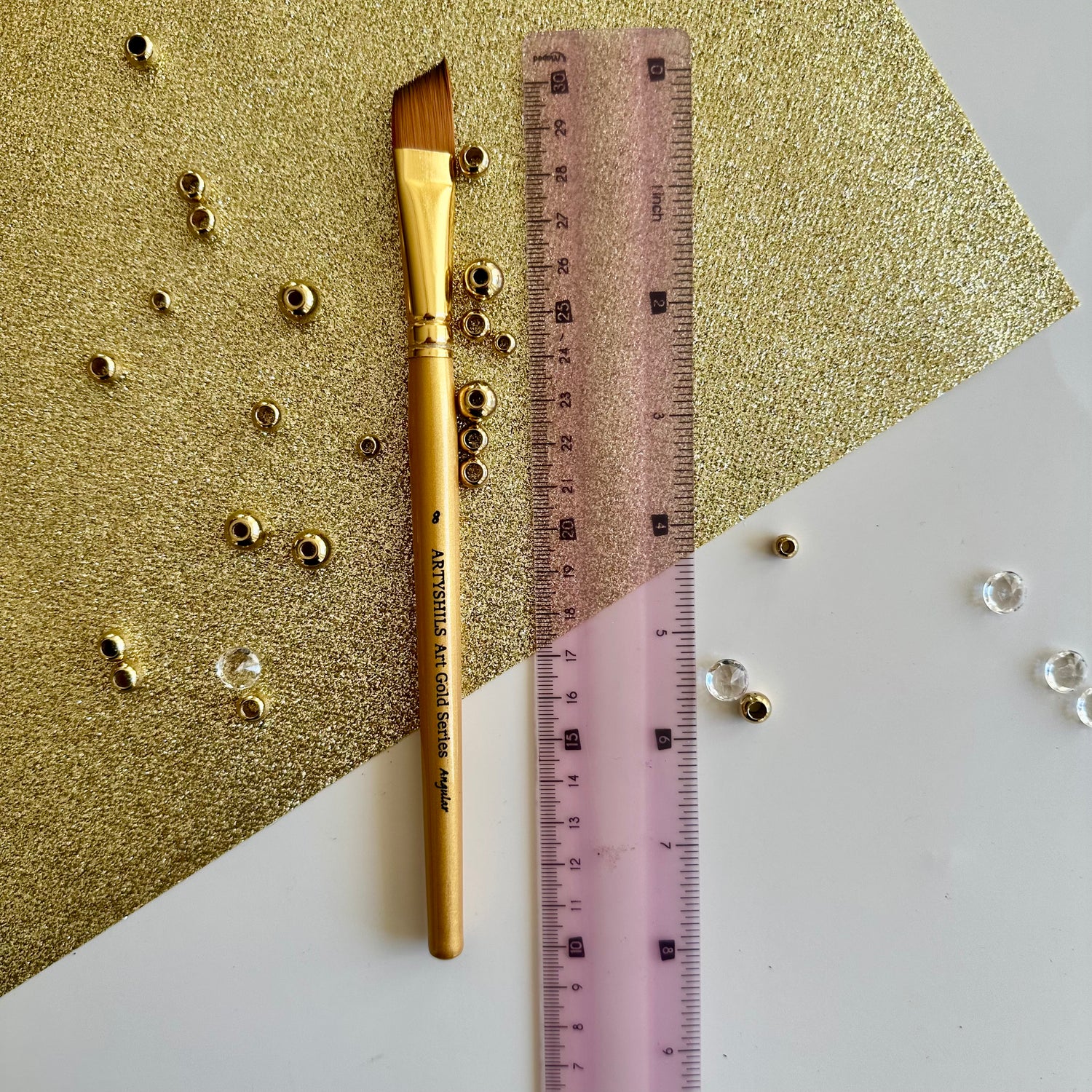 No.8 Angular Brush : Gold Glow Collection | Synthetic Hair | Vegan