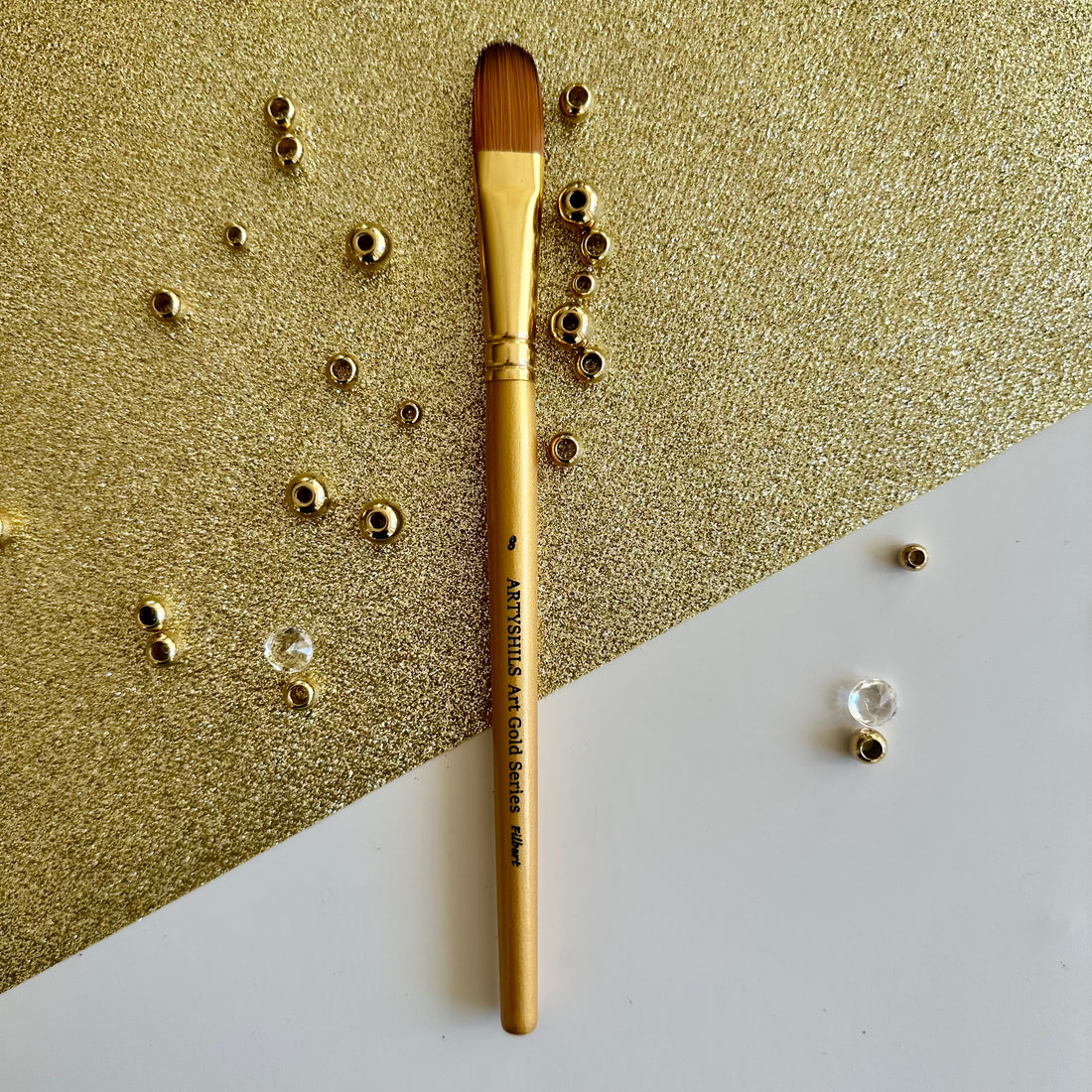 No.8 Filbert Hair Brush : Gold Glow Collection | Synthetic Hair | Vegan