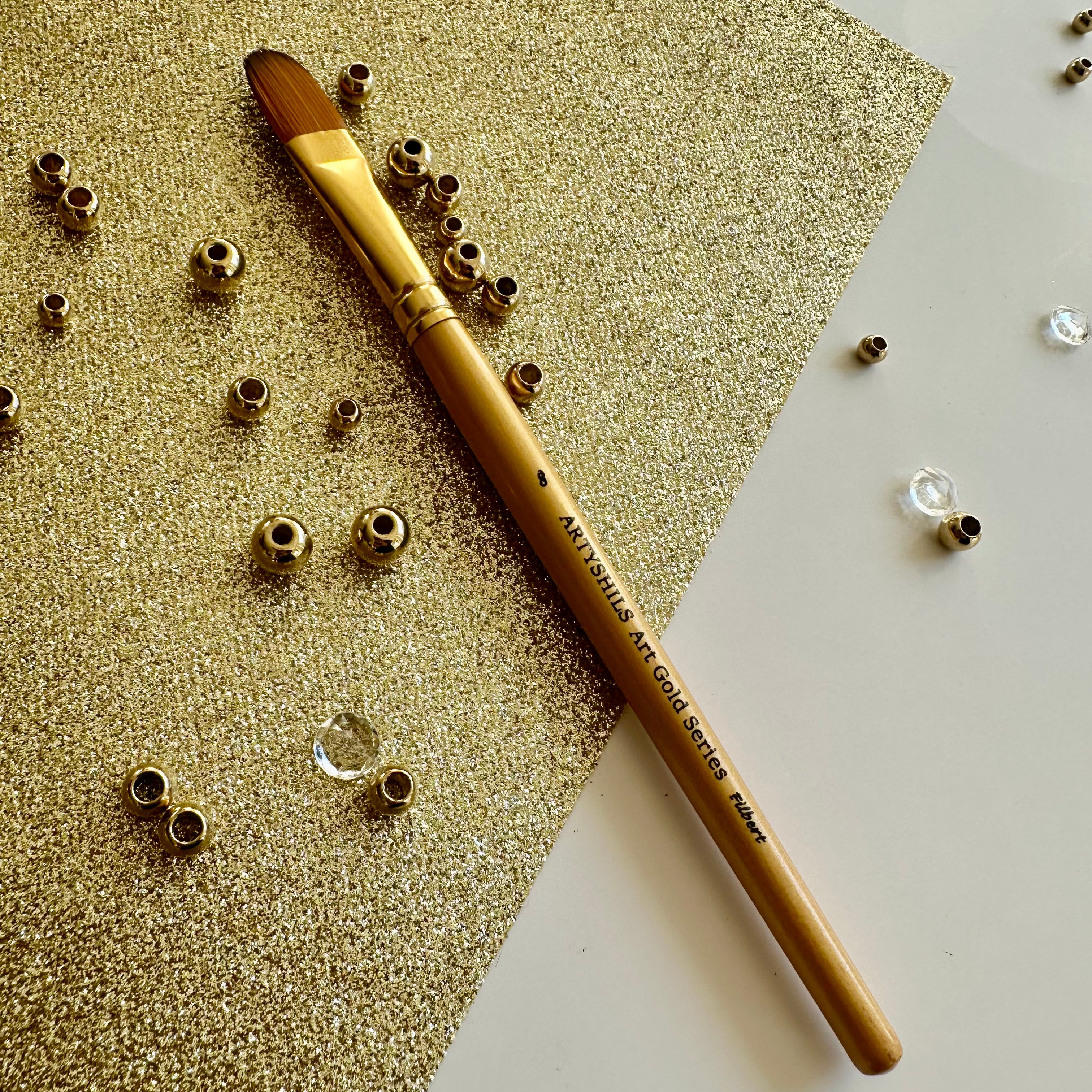 No.8 Filbert Hair Brush : Gold Glow Collection | Synthetic Hair | Vegan