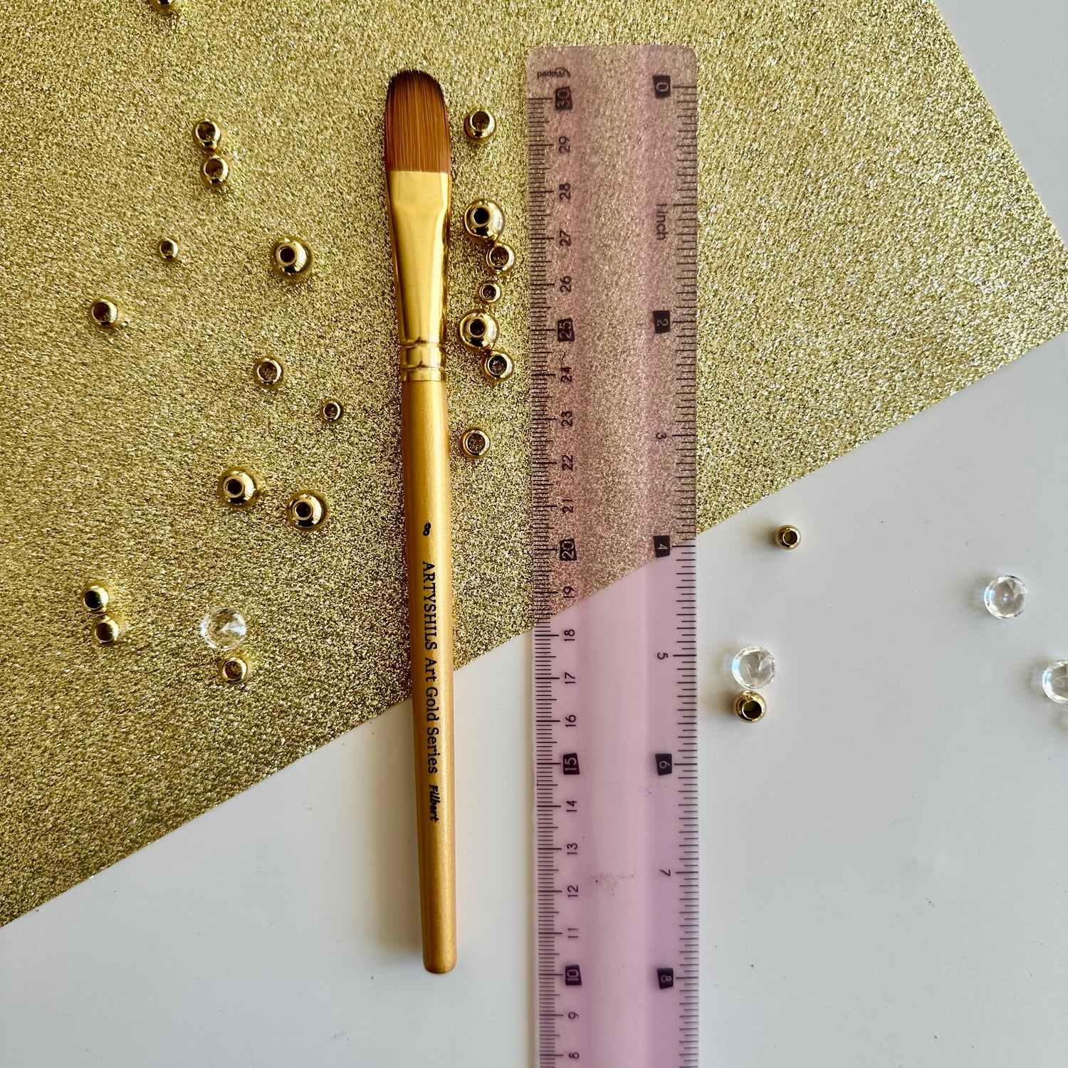 No.8 Filbert Hair Brush : Gold Glow Collection | Synthetic Hair | Vegan