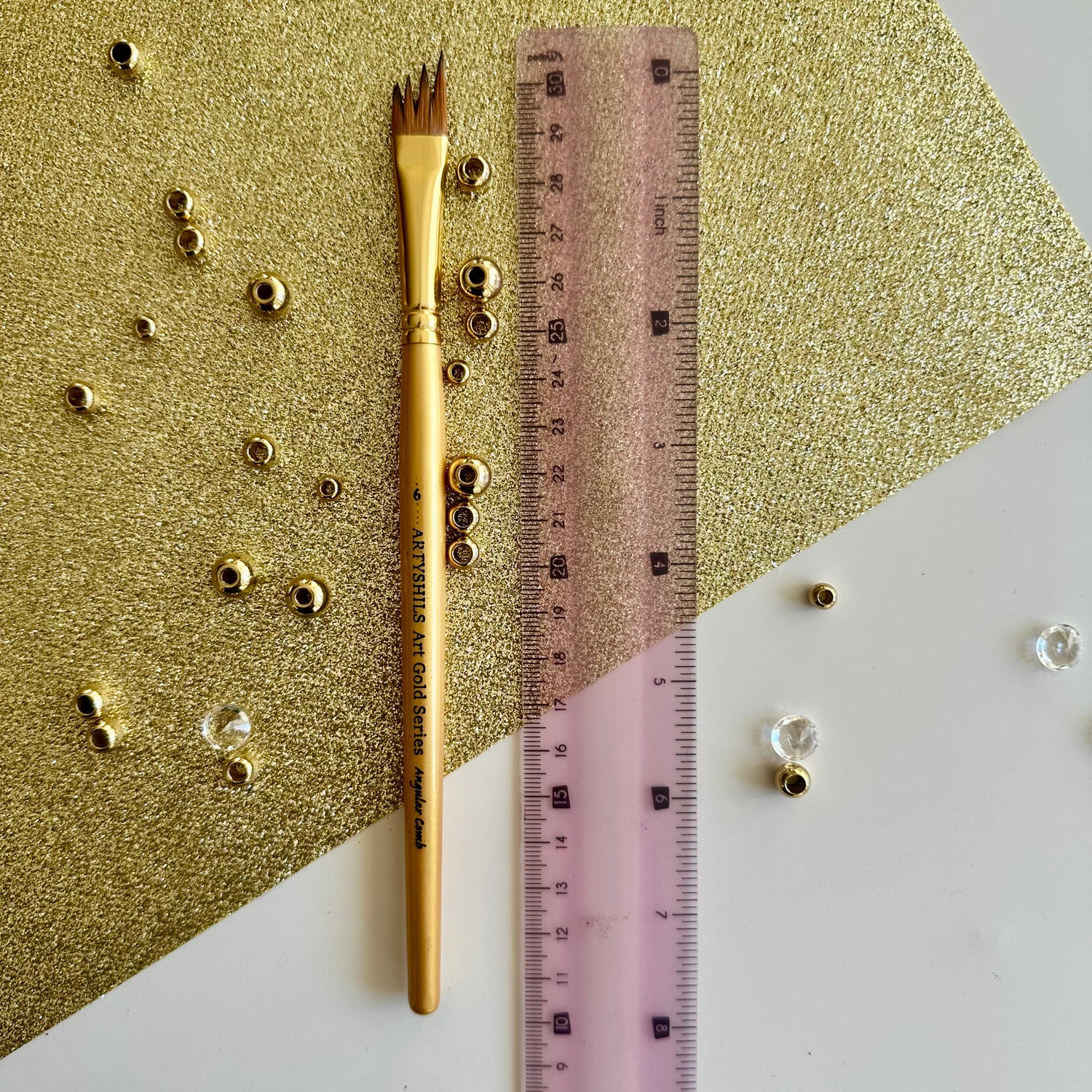 No.6 Angular Comb hair Brush : Gold Glow Collection | Synthetic Hair | Vegan