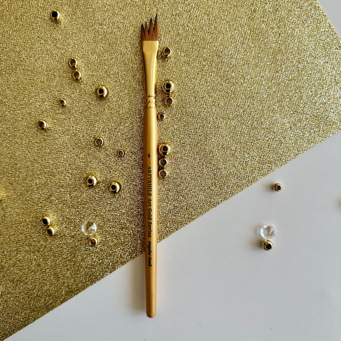 No.6 Angular Comb hair Brush : Gold Glow Collection | Synthetic Hair | Vegan