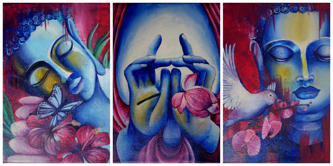 Meditating Buddha : Set of 3 Detailed Acrylic Painting Workshops on Canvas