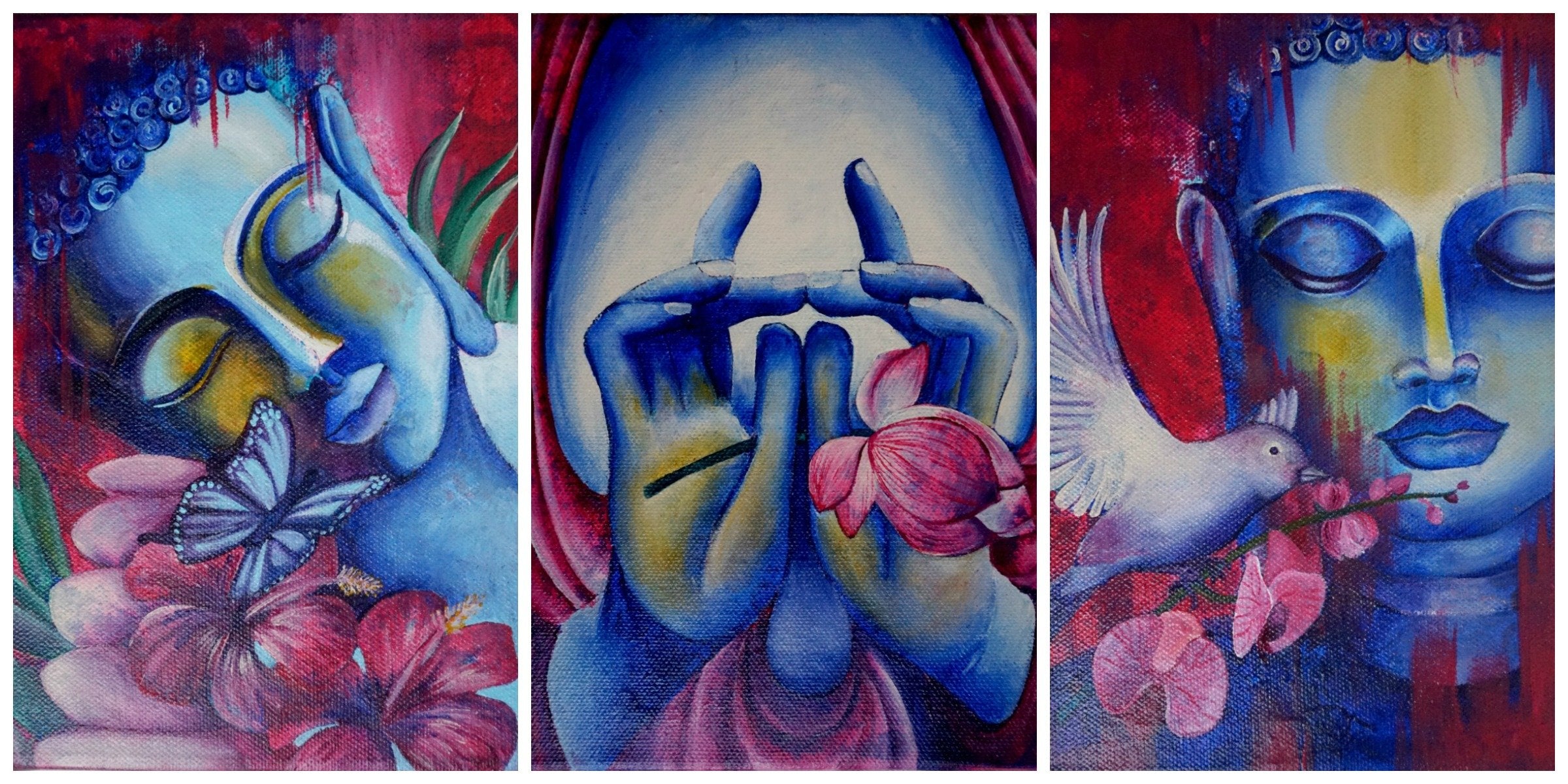 Meditating Buddha : Set of 3 Detailed Acrylic Painting Workshops on Canvas