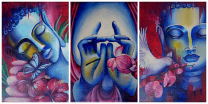 Meditating Buddha : Set of 3 Detailed Acrylic Painting Workshops on Canvas