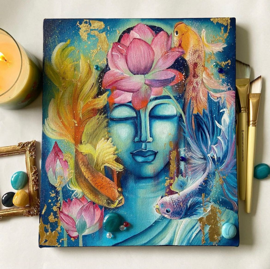 Buddha with Fishes : Detailed Acrylic Painting Workshop + Bonus Challenge | Find Your Inner Voice, Peace & Joy