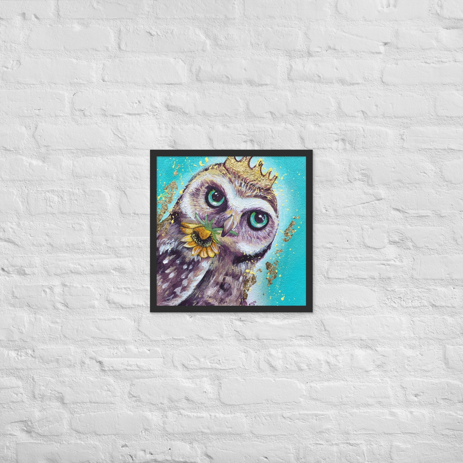 FRAMED ART PRINT :- OWL WITH SUNFLOWER | WILD LIFE FRAMED PRINT